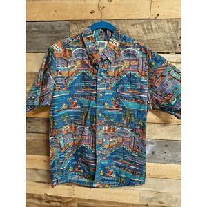Avi by Kahala Men's Medium Hawaiian Christmas Themed Button Down Short Slv Shirt